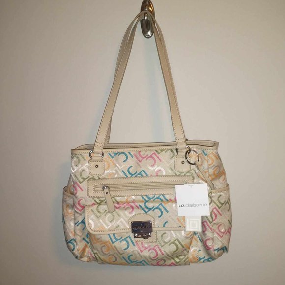 Liz Claiborne Handbags - NWT Liz Claiborne Handbag, khaki with multi color LC's,